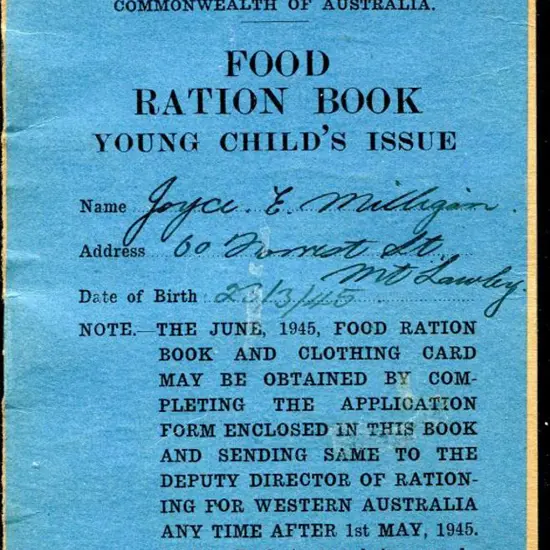 1945 WWII "Food Ration Book Young Child's Issue" ...