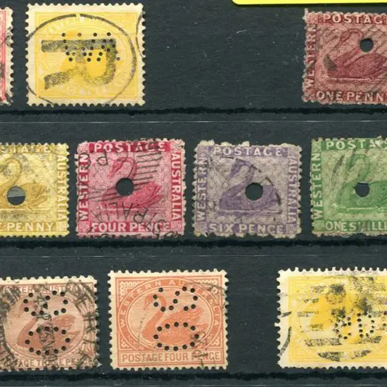 Commissariat Punctures on 1d bistre (2), 1d lake, ...