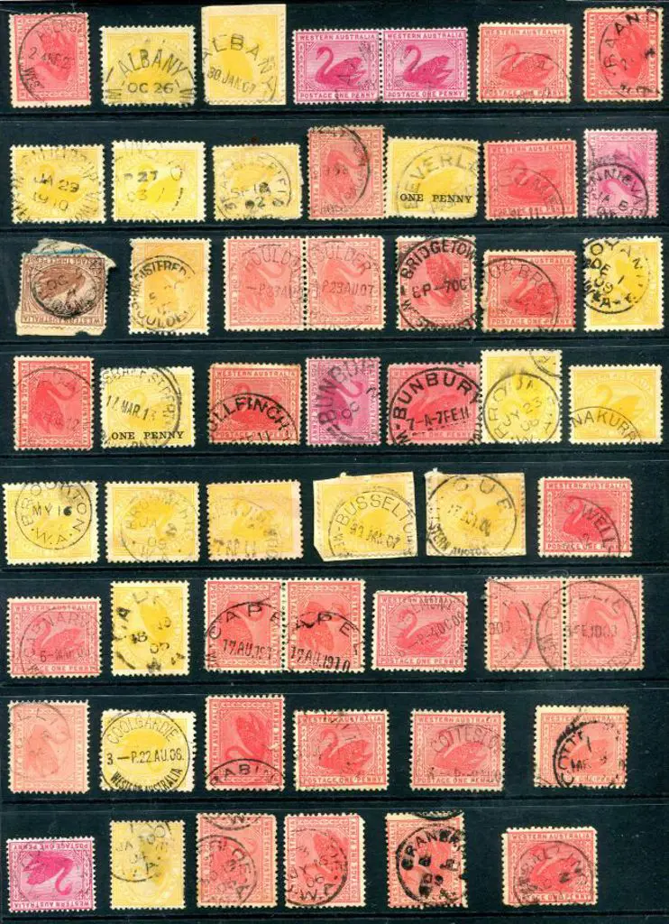 Postmarks A-C on Swans noting Albany 2b, Baandee, ... Image 1++