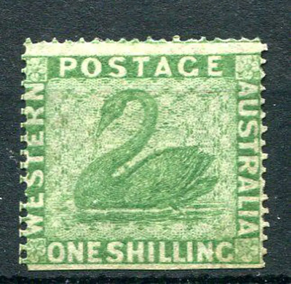 1861 1/- yellow-green, clean cut perf. 14-16. MLH ... Image 1++