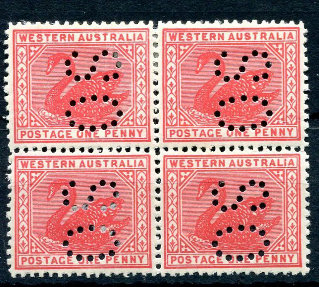 1906 1d carmine-red perfined "OS" block of 4 with ... Image 1++
