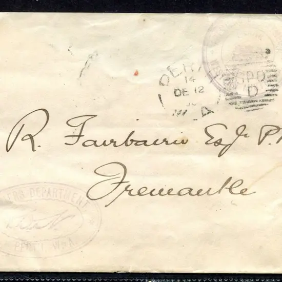 Premiers Department Plain cover from Perth to ...
