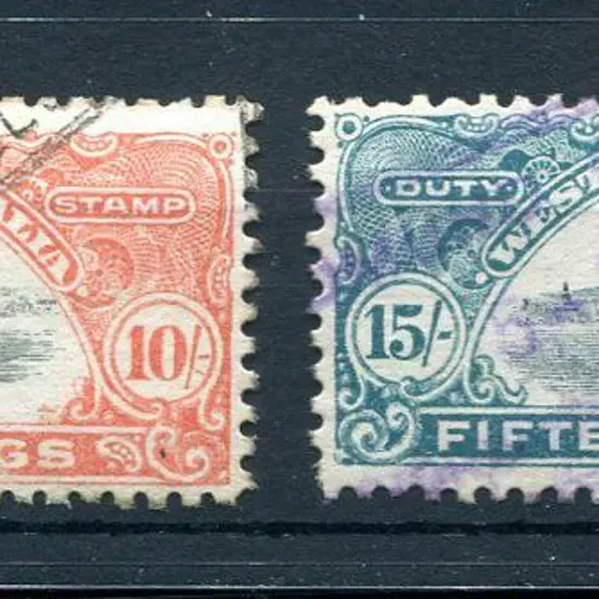 1911/13 10/- orange-red & 15/- deep blue-green. ...