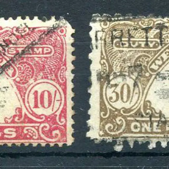 1927 10/- bright carmine, perf. 14½x13½ plus 30/- ...