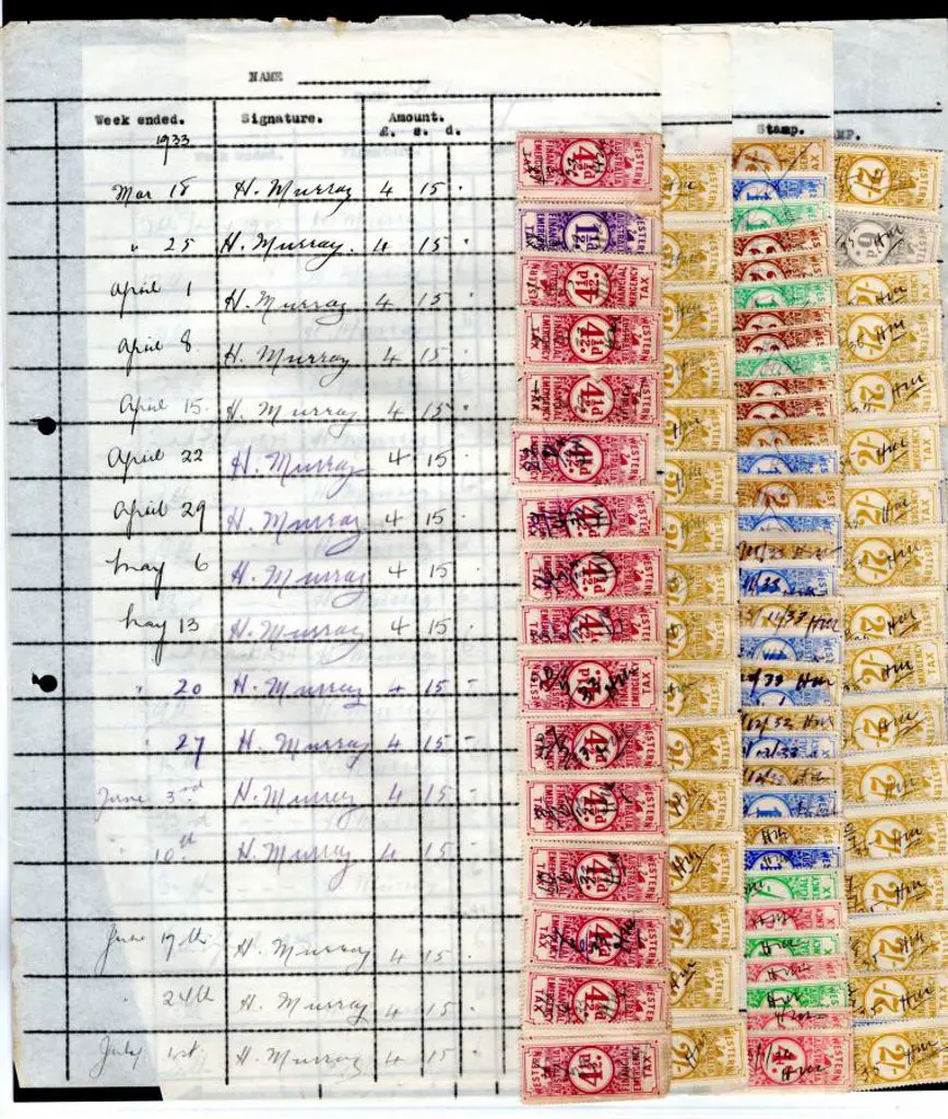 1932-1953 Financial Emergency Tax stamps on 4 ... Image 1++