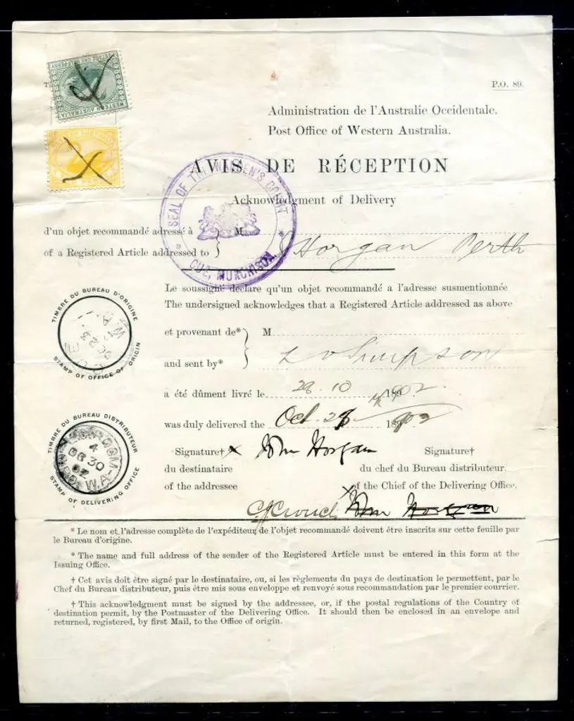 1902 (28th Oct) Avis De Reception completed form ... Image 1++