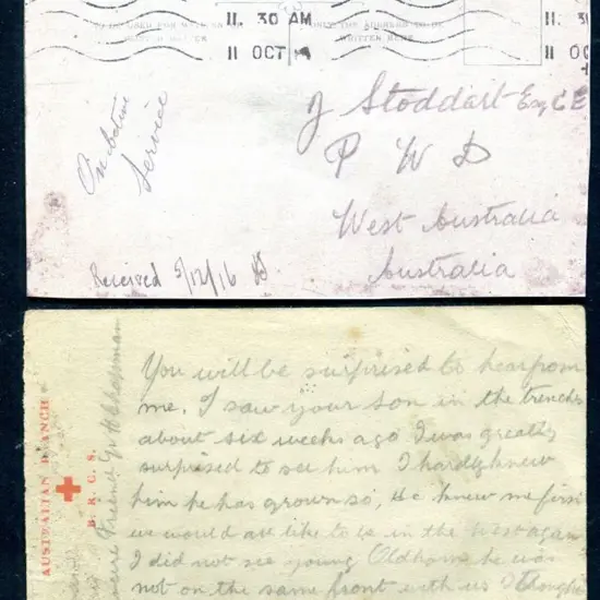 1916 (11th Oct) WWI "Australian Branch B.R.C.S." ...