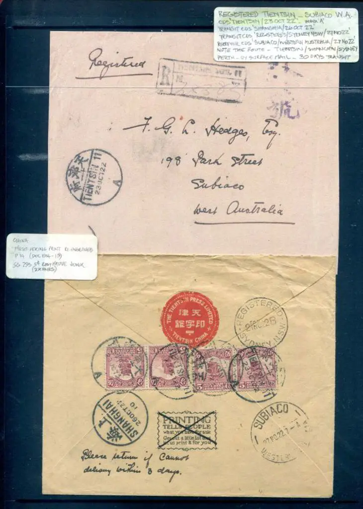 1922 (27th Nov) Incoming registered commercial env ... Image 1++