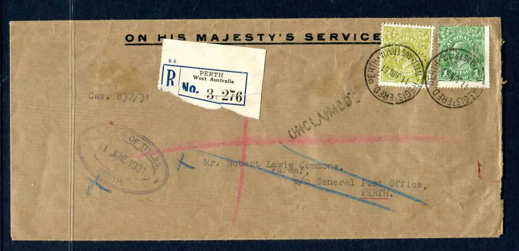 1915 (2nd Jul) Land Titles Office long OHMS env ... Image 1++