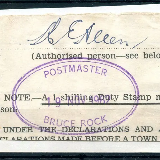 Bruce Rock Postmaster ORS1. Clear impression on ...