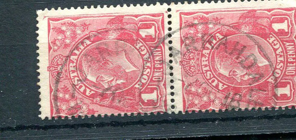 Jarrahdale B29 on 1d KGV pair dated 7 OC 18. PMI ... Image 1++
