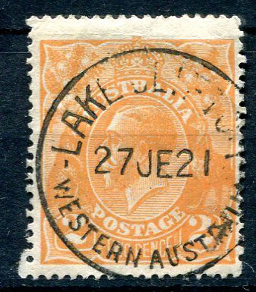 Lake Clifton A26 on 2d orange KGV dated 27 JE 21. ... Image 1++