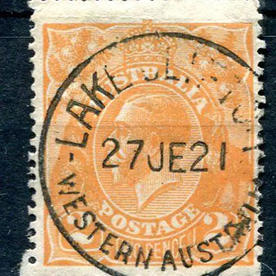 Lake Clifton A26 on 2d orange KGV dated 27 JE 21. ...