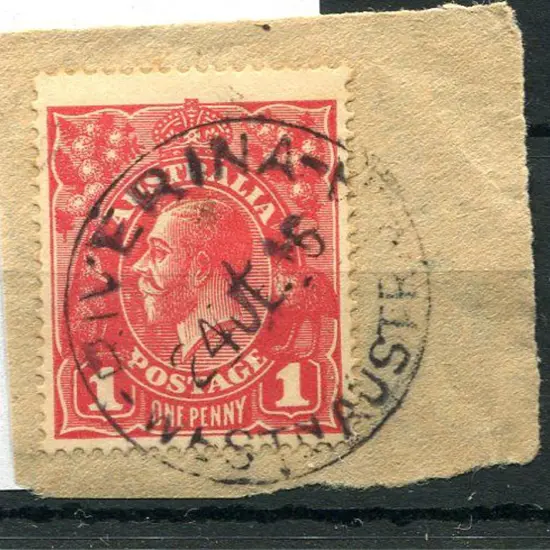 Riverina D28 Fine strike on 1d red KGV on piece ...