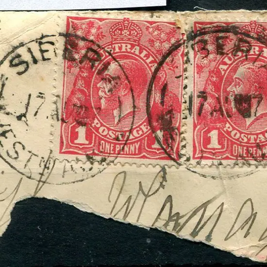 Siberia B28. 2 strikes on 2 x 1d red KGV on piece ...