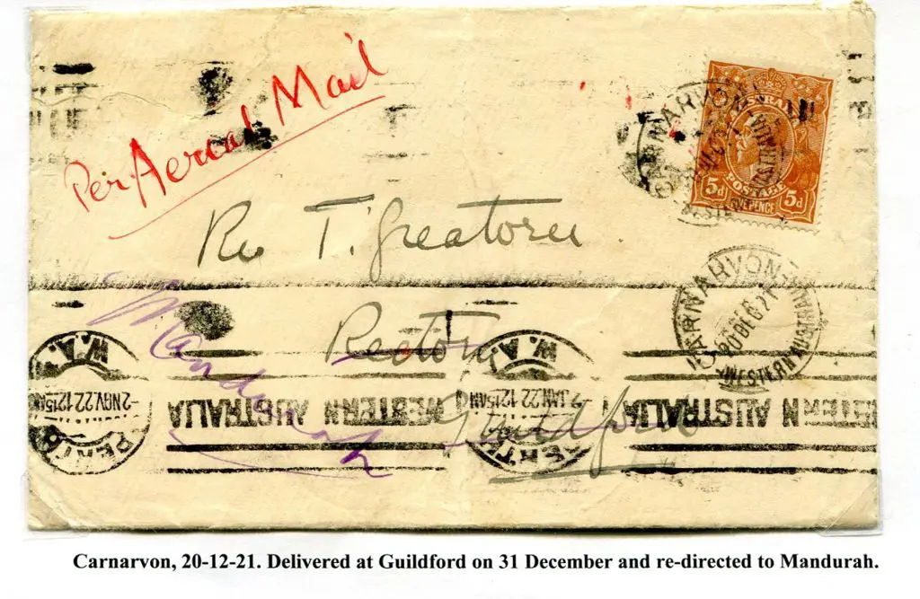 1921 (19th Dec) 5d KGV tied by Carnarvon 20 DEC 21 ... Image 1++