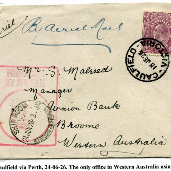 1926 (12th June) Caulfield, Victoria via Perth & ...