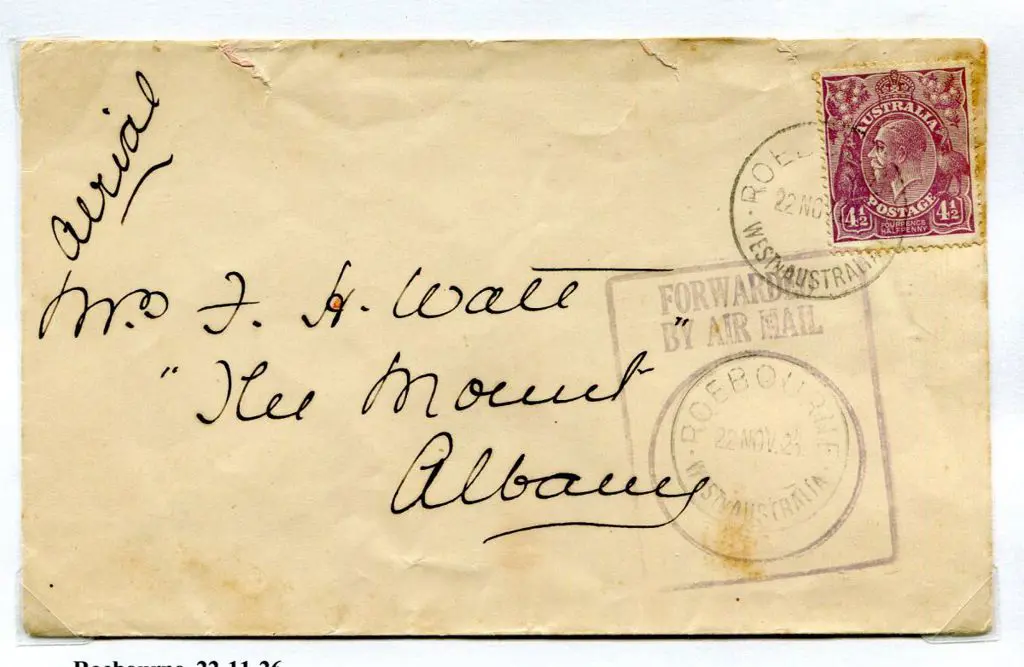 1926 (22nd Nov) Roebourne to Albany with 4½d ... Image 1++