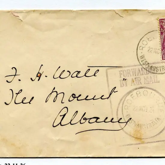 1926 (22nd Nov) Roebourne to Albany with 4½d ...