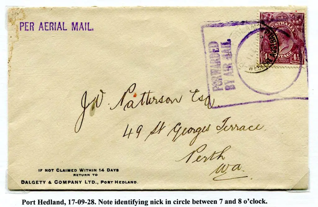 1928 (17th Sept) Port Hedland to Perth with 4½d ... Image 1++
