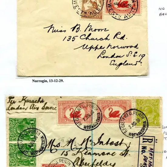 1929 (13th Dec) Narrogin to London env endorsed ...