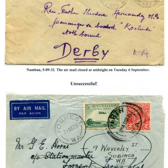 1932 (5th Sept) Namban WA cover addressed to "Rev ...