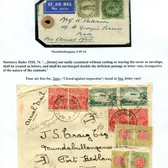 1934 (5th May) Parcel tag with "BY AIR MAIL" blue ...