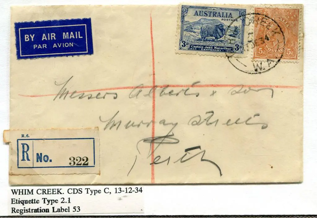 1934 (13th Dec) Registered cover from Whim Creek ... Image 1++