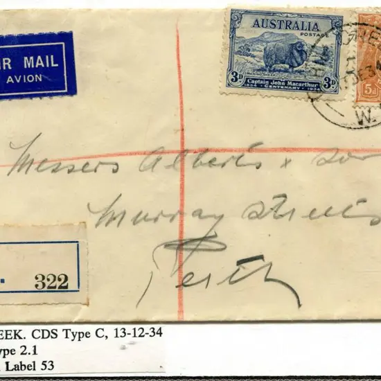 1934 (13th Dec) Registered cover from Whim Creek ...