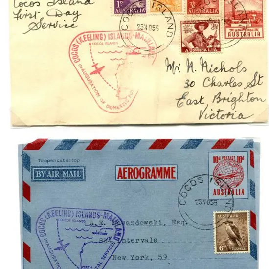 1935 (23rd Nov) Cocos Islands x 3 Airmail covers ...