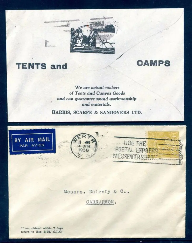 1936 (4th Apr) Perth to Carnarvon cover with 4d ... Image 1++