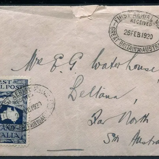 1919 (12th Nov) England to Australia flight cover ...