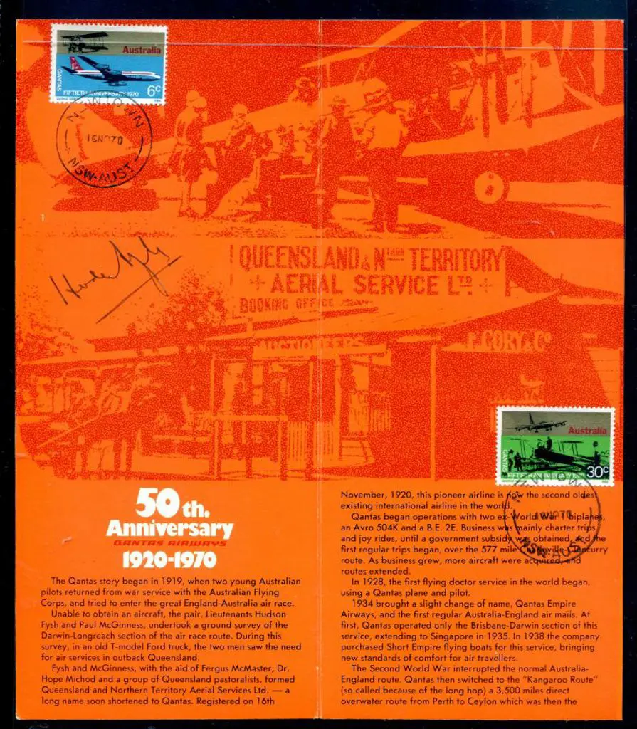 1970 (16th Nov) Qantas 50th Anniv Pres Pack insert ... Image 1++