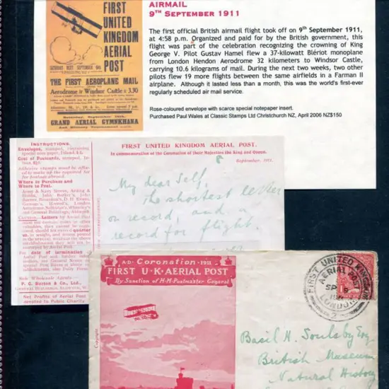 Great Britain 1911 (9th Sept)" First UK Aerial ...