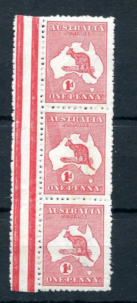 1d red, Die II vert strip of 3 with gutter at left ... Image 1++
