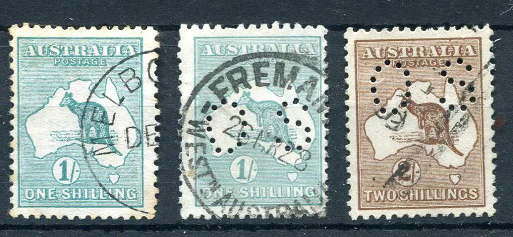 1/- green with inverted wmk CTO (stained on ... Image 1++