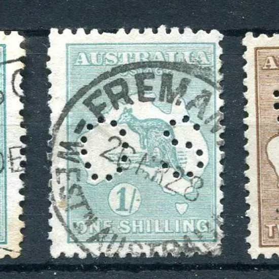 1/- green with inverted wmk CTO (stained on ...
