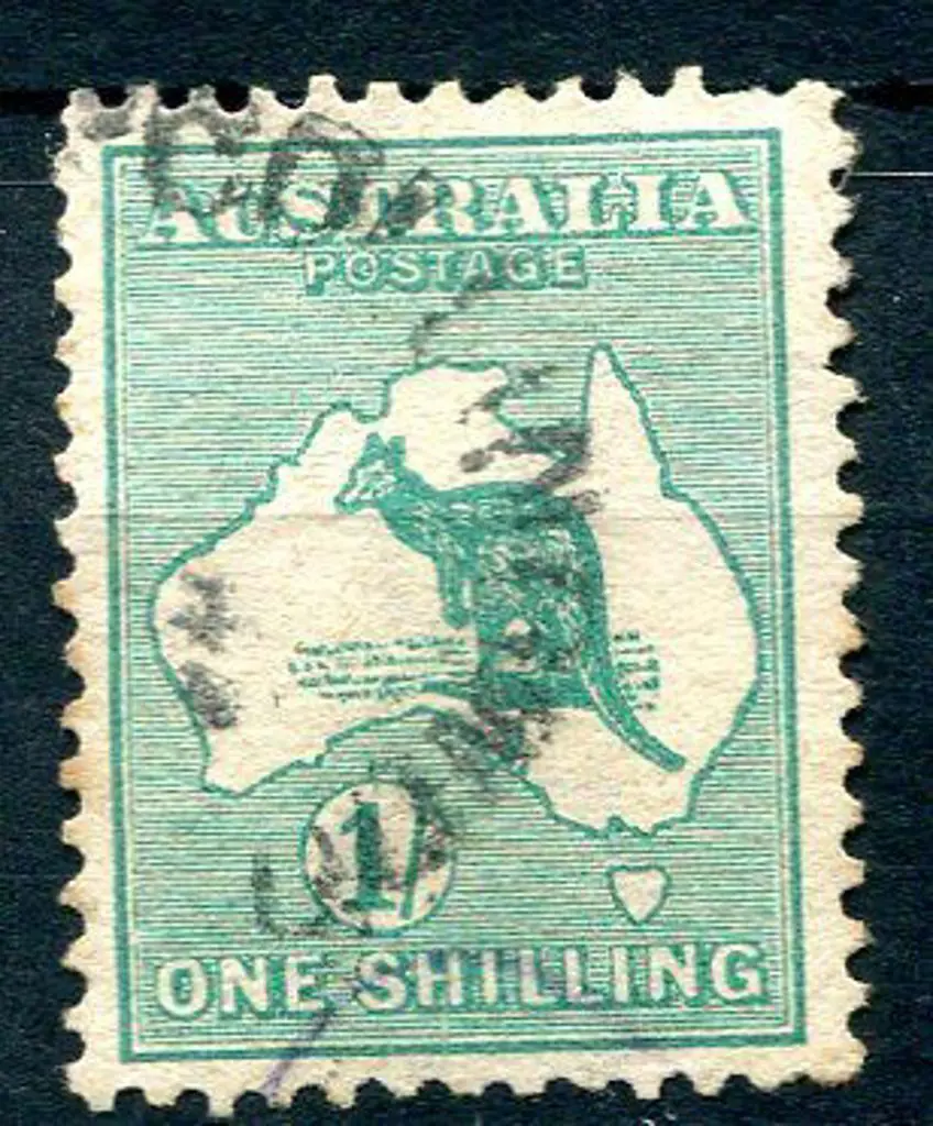 1/- blue-green with inverted wmk. One flat perf at ... Image 1++