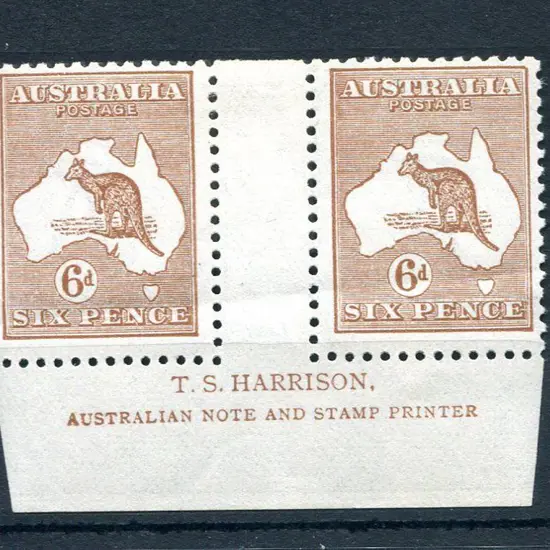 6d chestnut Harrison imprint pair. MLH with horiz ...