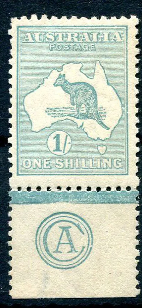 1/- blue-green Die II with CA monogram single. MLH ... Image 1++