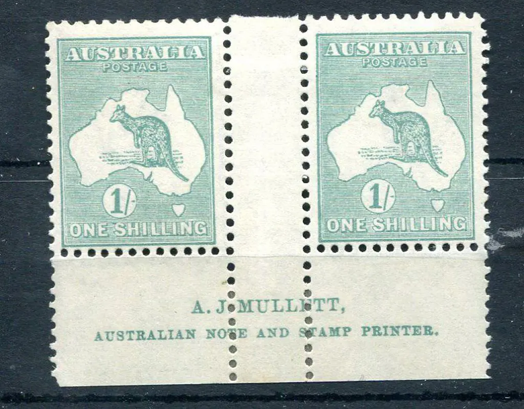1/- blue-green, Die IIB Mullett imprint pair. MLH ... Image 1++