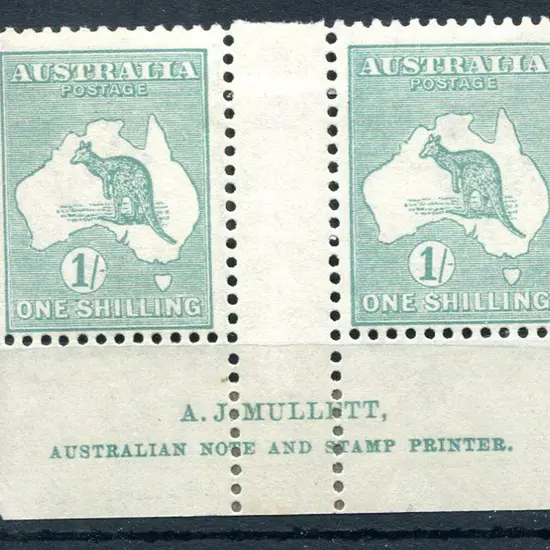 1/- blue-green, Die IIB Mullett imprint pair. MLH ...