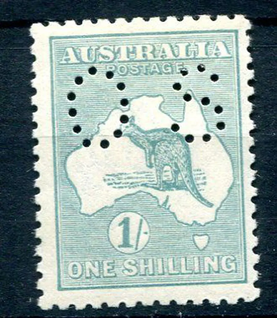 1/- pale blue-green kangaroo, 3rd wmk perfined ... Image 1++