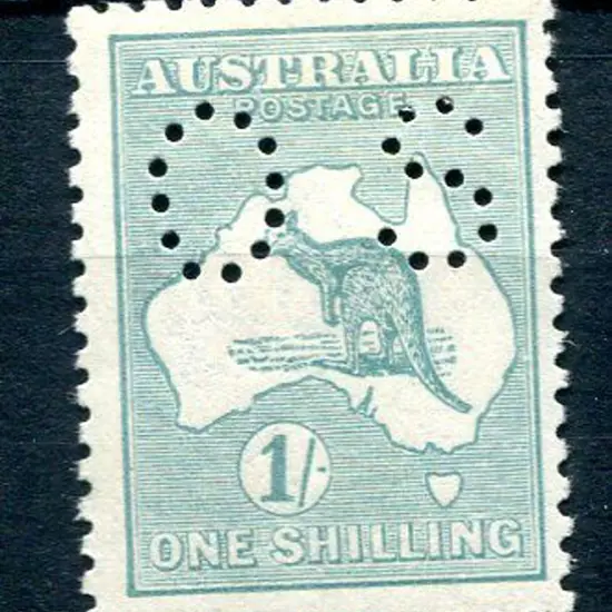 1/- pale blue-green kangaroo, 3rd wmk perfined ...