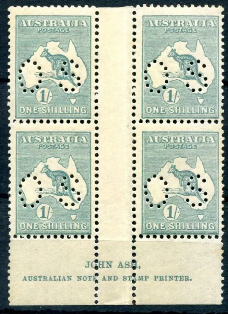 1/- blue-green John Ash imprint (N over N) block ... Image 1++