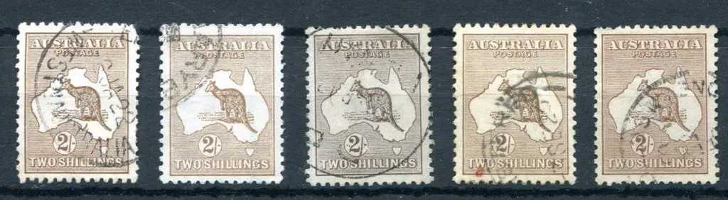 2/- brown, 2/- pale brown, 2/- dull brown, 2/- ... Image 1++