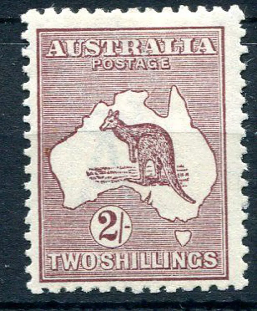 2/- maroon with "flaw off WA coast near Shark Bay" ... Image 1++