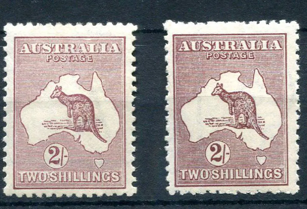 2/- maroon, MH crease & 2/- deep maroon, MVLH ... Image 1++