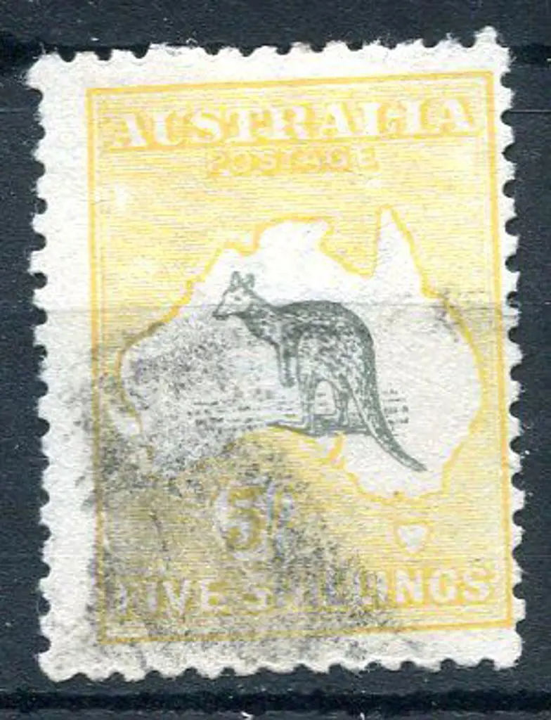 5/- deep grey & pale yellow used with smudged ... Image 1++