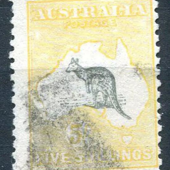 5/- deep grey & pale yellow used with smudged ...